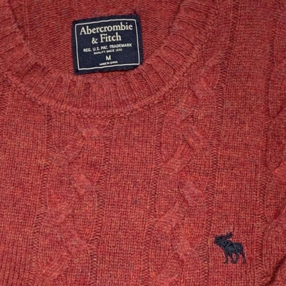 Vintage Abercrombie & Fitch Crew Neck Cable Knit Sweater Brick Red Men's Medium - Picture 3 of 11